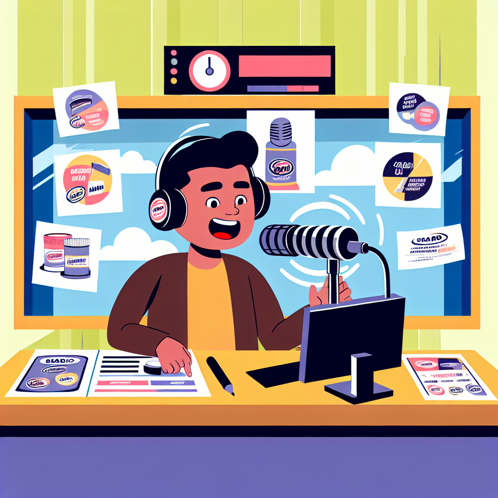 Anunciante promocionando productos en estación radio.