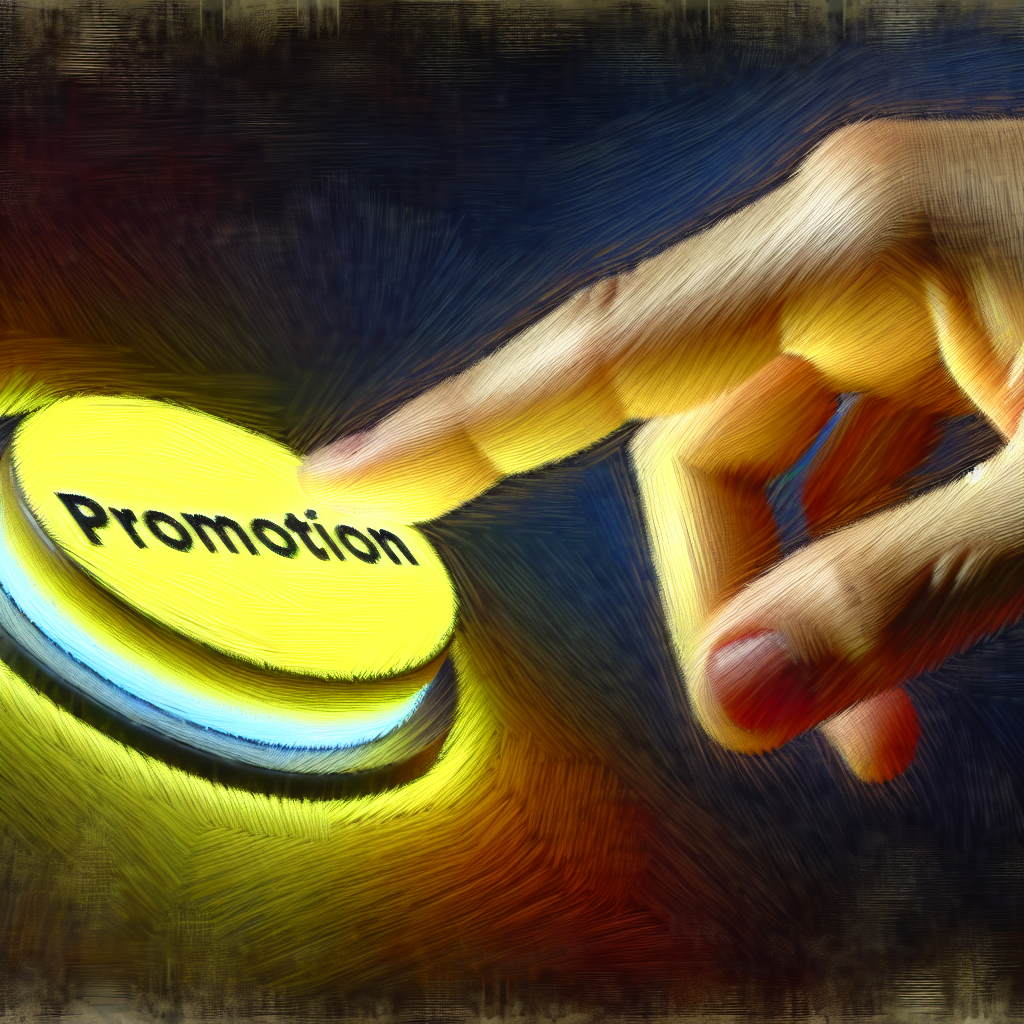 Mano pulsando botón de promoción digital.